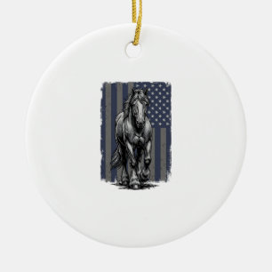 Vintage Patriotic Draught Horse Flag Vector Design Ceramic Ornament