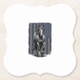Vintage Patriotic Draught Horse Flag Vector Design Paper Coaster