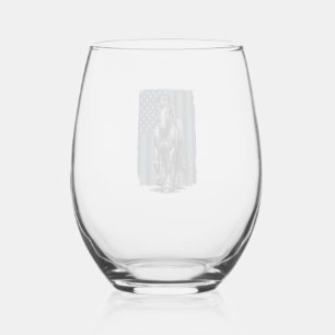 Vintage Patriotic Draught Horse Flag Vector Design Stemless Wine Glass