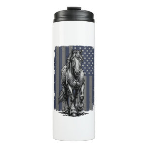 Vintage Patriotic Draught Horse Flag Vector Design Thermal Tumbler