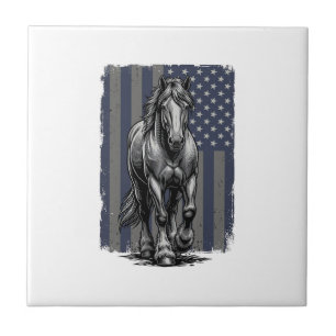 Vintage Patriotic Draught Horse Flag Vector Design Tile