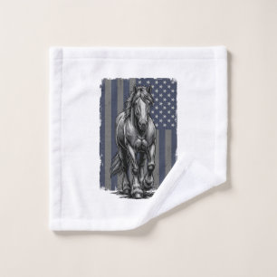 Vintage Patriotic Draught Horse Flag Vector Design Wash Cloth