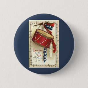 Vintage Patriotic, Drums with Musical Notes 2 Inch Round Button