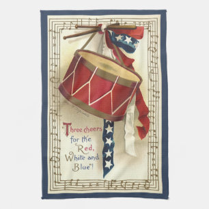 Vintage Patriotic, Drums with Musical Notes Kitchen Towel