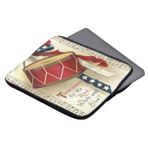 Vintage Patriotic, Drums with Musical Notes Laptop Sleeve