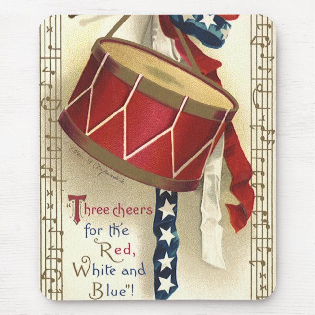 Vintage Patriotic, Drums with Musical Notes Mouse Pad (Front)