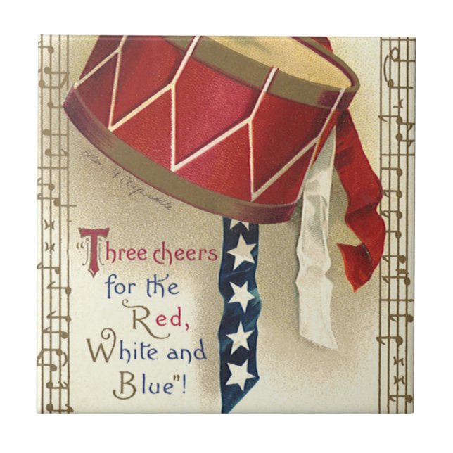 Vintage Patriotic, Drums with Musical Notes Tile (Front)