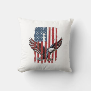 Vintage Patriotic Eagle Flag Shirt Design_1 Throw Pillow