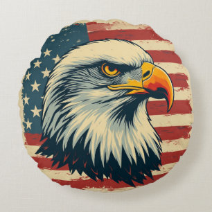 Vintage Patriotic Eagle Print – USA Flag Round Pillow