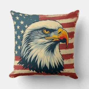 Vintage Patriotic Eagle Print – USA Flag Throw Pillow