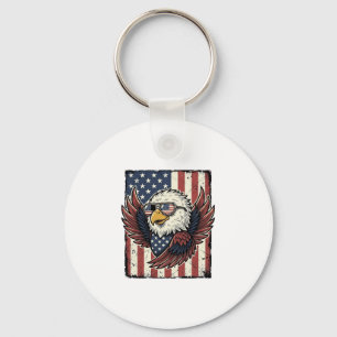Vintage Patriotic Eagle Sunglasses Shirt Design_1 Keychain