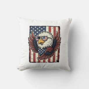 Vintage Patriotic Eagle Sunglasses Shirt Design_1 Throw Pillow