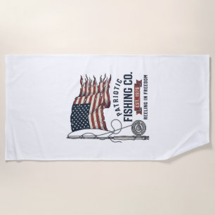 Vintage Patriotic Fishing Flag Vector Design_1 Beach Towel