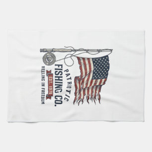 Vintage Patriotic Fishing Flag Vector Design_1 Kitchen Towel