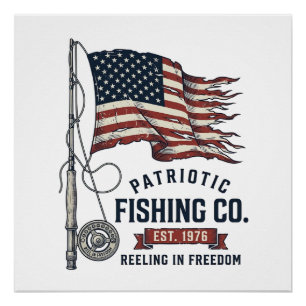 Vintage Patriotic Fishing Flag Vector Design_1 Poster