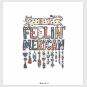 Vintage Patriotic Folk Cat American T-Shirt Design