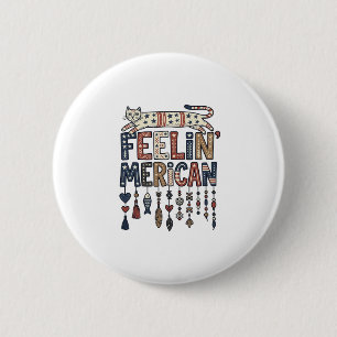 Vintage Patriotic Folk Cat American T-Shirt Design 2 Inch Round Button