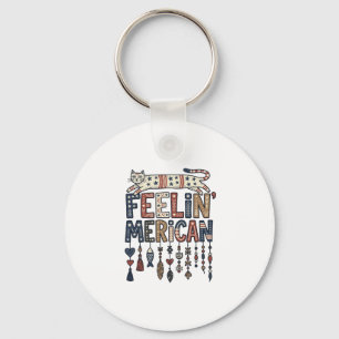 Vintage Patriotic Folk Cat American T-Shirt Design Keychain
