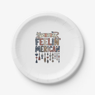 Vintage Patriotic Folk Cat American T-Shirt Design Paper Plate