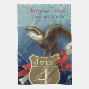 Vintage Patriotic Fourth of July, Eagle with Stars Kitchen Towel