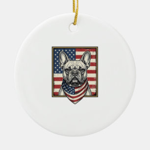 Vintage Patriotic French Bulldog Flag Ceramic Ornament