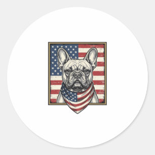 Vintage Patriotic French Bulldog Flag Classic Round Sticker