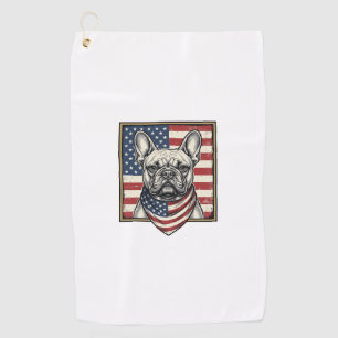 Vintage Patriotic French Bulldog Flag Golf Towel