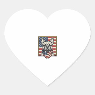 Vintage Patriotic French Bulldog Flag Heart Sticker