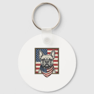 Vintage Patriotic French Bulldog Flag Keychain