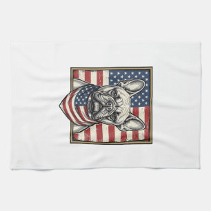 Vintage Patriotic French Bulldog Flag Kitchen Towel