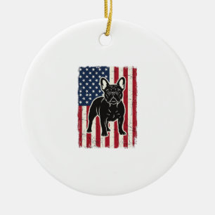 Vintage Patriotic French Bulldog Flag Shirt_1 Ceramic Ornament