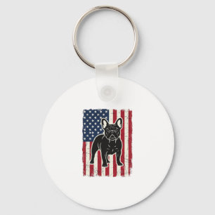Vintage Patriotic French Bulldog Flag Shirt_1 Keychain