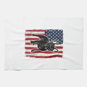 Vintage Patriotic French Bulldog Flag Shirt_1 Kitchen Towel