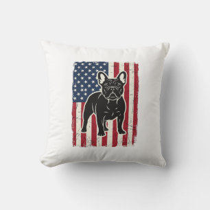Vintage Patriotic French Bulldog Flag Shirt_1 Throw Pillow
