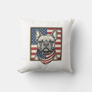 Vintage Patriotic French Bulldog Flag Throw Pillow