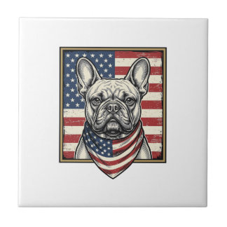 Vintage Patriotic French Bulldog Flag Tile