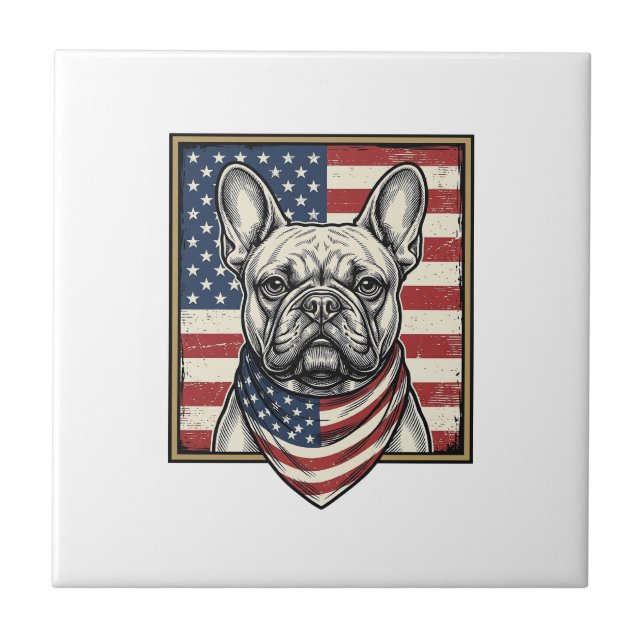 Vintage Patriotic French Bulldog Flag Tile (Front)