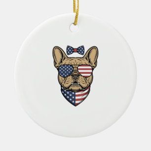 Vintage Patriotic French Bulldog Vector Art_1 Ceramic Ornament