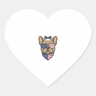 Vintage Patriotic French Bulldog Vector Art_1 Heart Sticker
