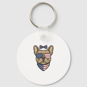 Vintage Patriotic French Bulldog Vector Art_1 Keychain