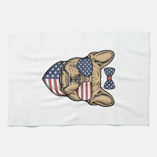 Vintage Patriotic French Bulldog Vector Art_1 Kitchen Towel