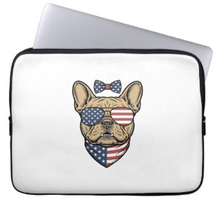 Vintage Patriotic French Bulldog Vector Art_1 Laptop Sleeve