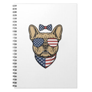 Vintage Patriotic French Bulldog Vector Art_1 Notebook