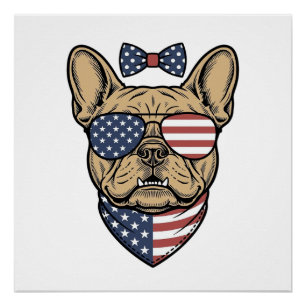 Vintage Patriotic French Bulldog Vector Art_1 Poster