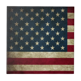 Vintage Patriotic Grunge USA American Flag Tile