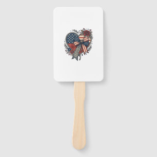 Vintage Patriotic Heart Bow Floral Shirt Design_1 Hand Fan