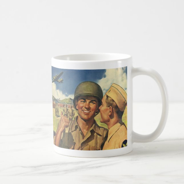 Vintage Patriotic Heroes, Military Airplane Men Coffee Mug (Right)