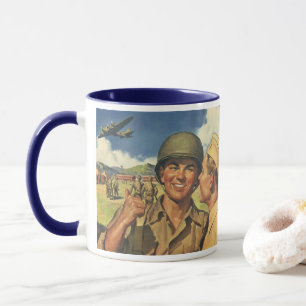 Vintage Patriotic Heroes, Military Airplane Men Mug