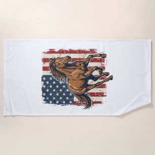 Vintage Patriotic Horse Flag Vector Shirt Design_1 Beach Towel