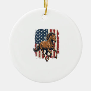 Vintage Patriotic Horse Flag Vector Shirt Design_1 Ceramic Ornament